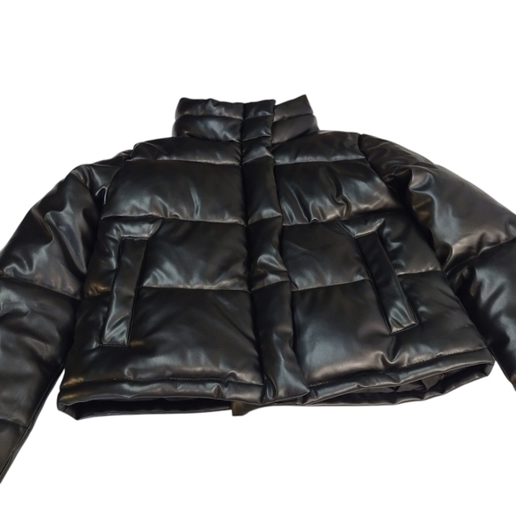 Mi Ami For Francesca's Women's Black Faux Leather Puffer Jacket Size Medium - Picture 5 of 10